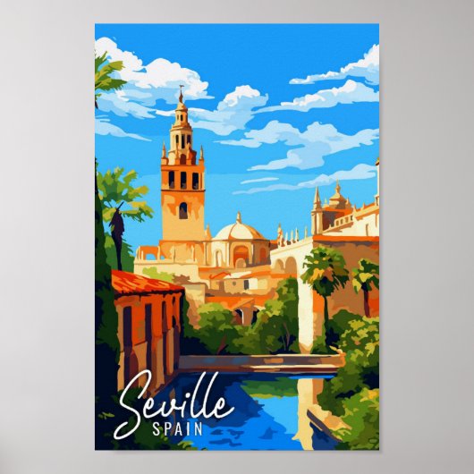 Sevilla Spanje vintage reisillustratie Poster (Voorkant)