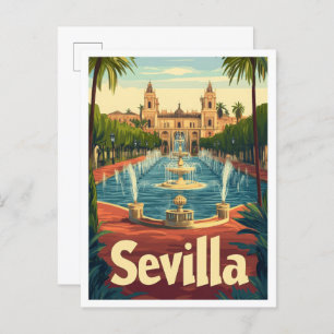 Sevilla Spanje Vintage Travel Illustratie Briefkaart
