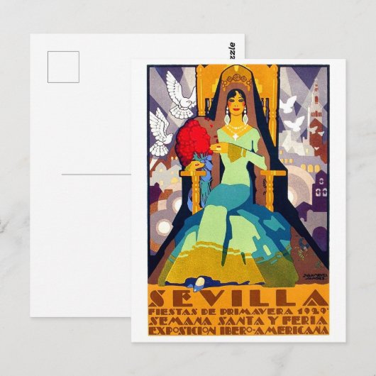 Sevilla, Spanje, vrouw in traditionele kleding Briefkaart (Voorkant / Achterkant)