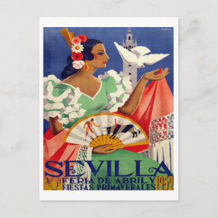 Sevilla, Spanje, vrouw met witte duif, vintage Briefkaart