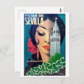 Sevilla, stadstoren en zwarte harige vrouw, briefkaart (Voorkant / Achterkant)