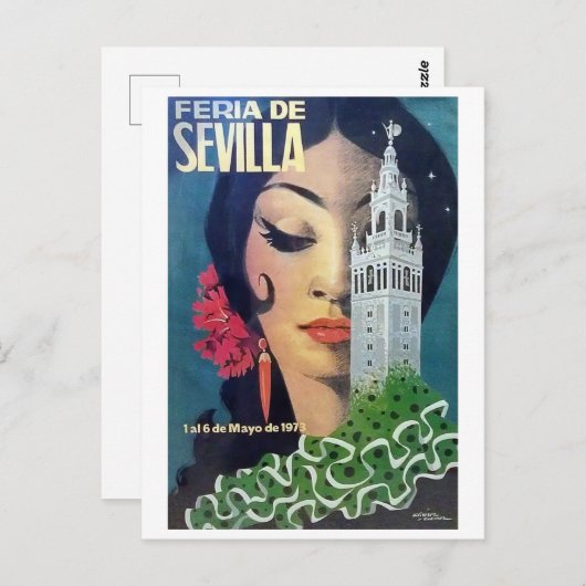 Sevilla, stadstoren en zwarte harige vrouw,  briefkaart (Voorkant / Achterkant)