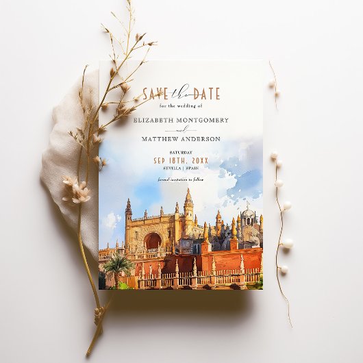 Sevilla Wedding Save the Date Kaart Real Alcázar