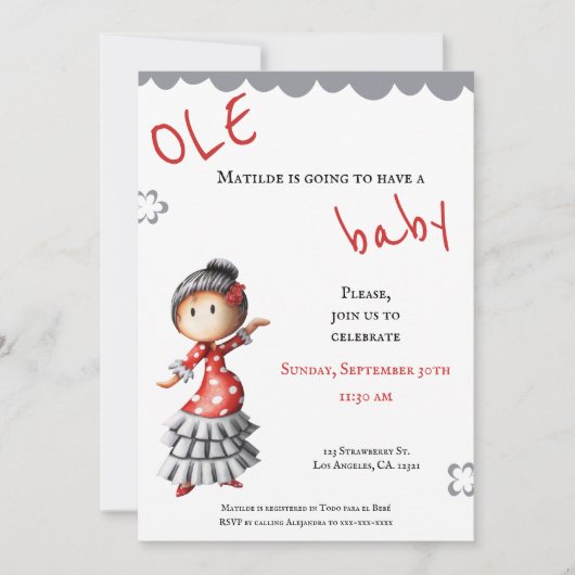 Sevillana Flamenco Danser Spaans Baby shower Kaart (Voorkant)