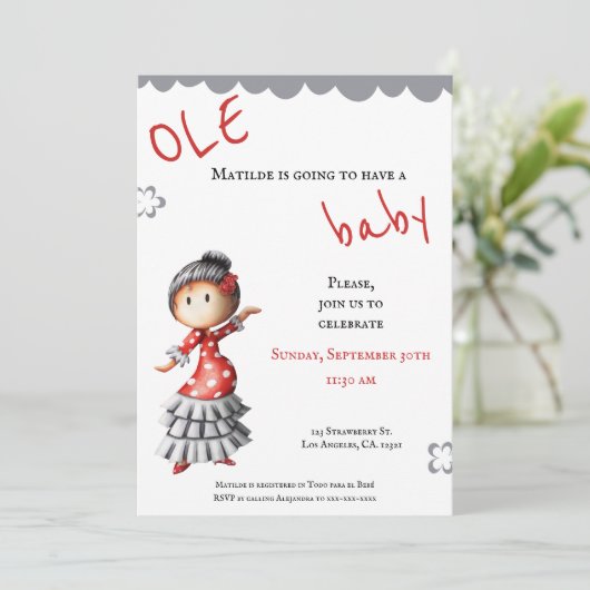 Sevillana Flamenco Danser Spaans Baby shower Kaart (Staand voorkant)