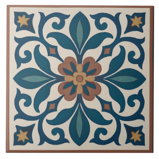 Seville Garden – Andalusian Floral Tile Art Tegeltje (Voorkant)