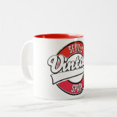 Seville-logo met retro-stijl tweekleurige koffiemok (Voorkant links)