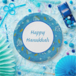 Sevivon Papieren Bordje<br><div class="desc">Reeks acht 9-inch papieren borden met een afbeelding van spinnerij, verlichte gouden menorahs en gouden munten op blauw, en een optioneel wit centrum met een blauwe rand en aanpasbaar vakantiegevoel. Zie bijpassende mok, vierkante keramische tegel en onderzetters. Zie het volledige collectie van het Bord Hanukkah onder de categorie van het...</div>