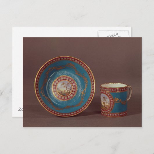 Sevres bleu beroemde koffiebeker en saucer, c.1780 briefkaart (Voorkant / Achterkant)