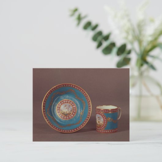 Sevres bleu beroemde koffiebeker en saucer, c.1780 briefkaart (Staand voorkant)