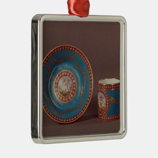Sevres bleu beroemde koffiebeker en saucer, c.1780 metalen ornament (Rechts)