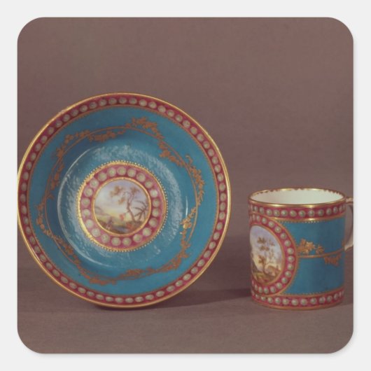Sevres bleu beroemde koffiebeker en saucer, c.1780 vierkante sticker (Voorkant)