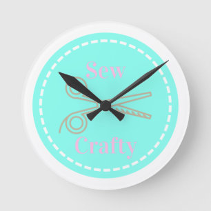 Sew Crafty Pastel Pink Grey Aqua Ronde Klok