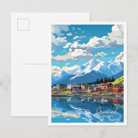 Seward Alaska Art vintage reisillustratie Briefkaart (Voorkant / Achterkant)