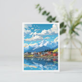 Seward Alaska Art vintage reisillustratie Briefkaart (Staand voorkant)