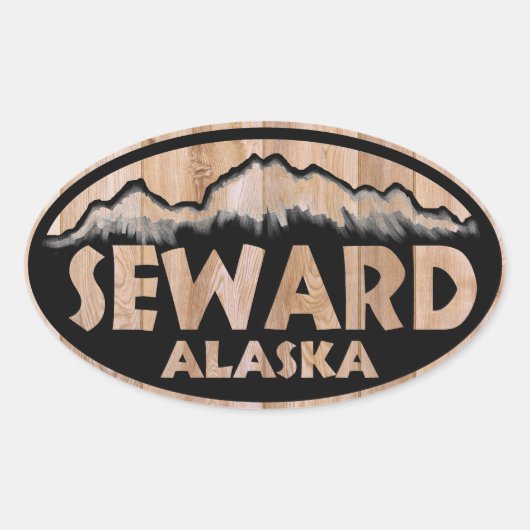 Seward Alaska houten teken ovale stickers (Voorkant)