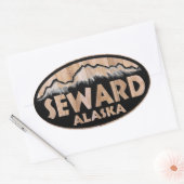 Seward Alaska houten teken ovale stickers (Envelop)