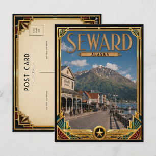 Seward Alaska Vintage Art Deco Gouden Tijdperk Briefkaart