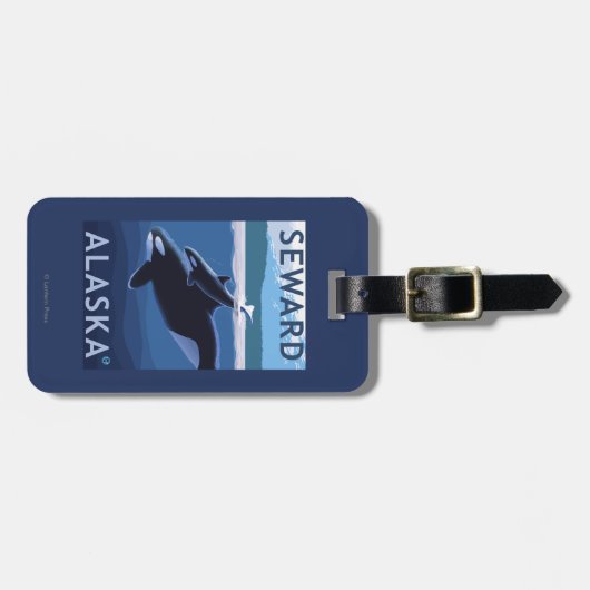 Seward, AlaskaOrca en Calf Scene Bagagelabel (Voorkant horizontaal)