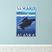 Seward, AlaskaOrca en Calf Scene Canvas Afdruk (Insitu (Houten vloer))