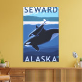 Seward, AlaskaOrca en Calf Scene Canvas Afdruk (Insitu (Woonkamer))