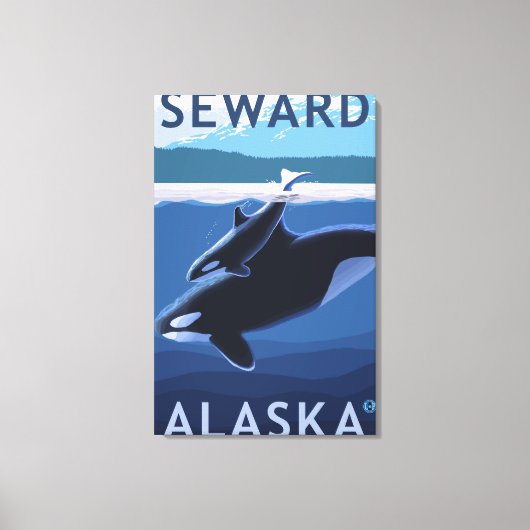 Seward, AlaskaOrca en Calf Scene Canvas Afdruk (Voorkant)