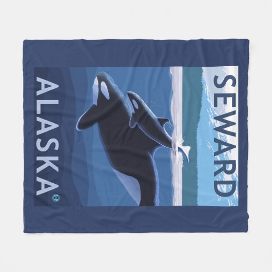 Seward, AlaskaOrca en Calf Scene Fleece Deken (Voorkant (Horizontaal))