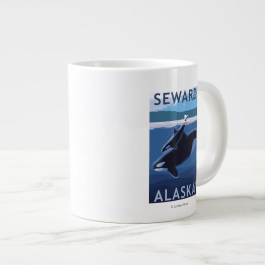Seward, AlaskaOrca en Calf Scene Grote Koffiekop (Voorkant rechts)
