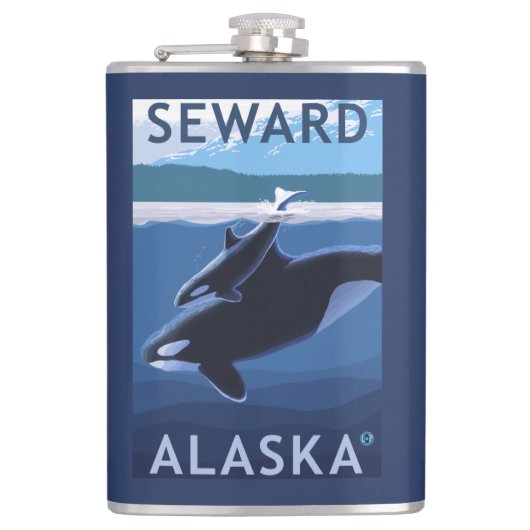 Seward, AlaskaOrca en Calf Scene Heupfles (Voorkant)