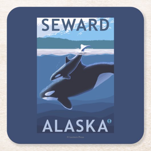 Seward, AlaskaOrca en Calf Scene Kartonnen Onderzetters (Voorkant)