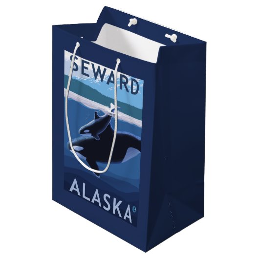 Seward, AlaskaOrca en Calf Scene Medium Cadeauzakje (Voorkant Gekanteld)