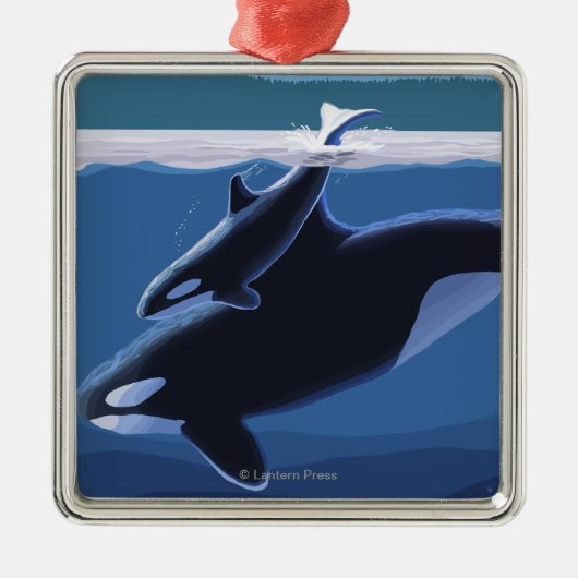 Seward, AlaskaOrca en Calf Scene Metalen Ornament (Voorkant)