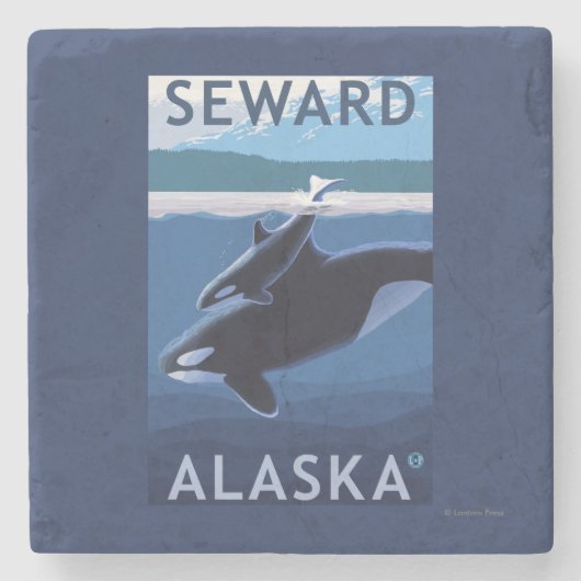 Seward, AlaskaOrca en Calf Scene Stenen Onderzetter (Voorkant)