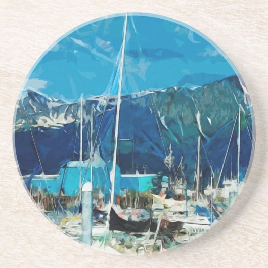Seward Harbour Alaska Abstract Impressionisme Zandsteen Onderzetter (Voorkant)