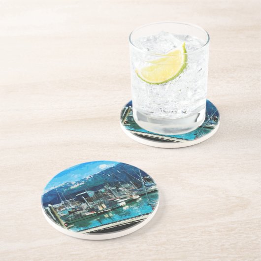 Seward Harbour Alaska Abstract Impressionisme Zandsteen Onderzetter (Zijkant)