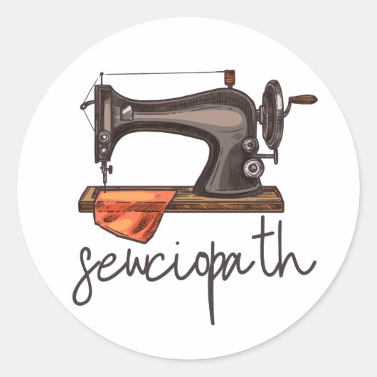 Sewciopath naaimachine grappig citaat minimalistis ronde sticker (Voorkant)