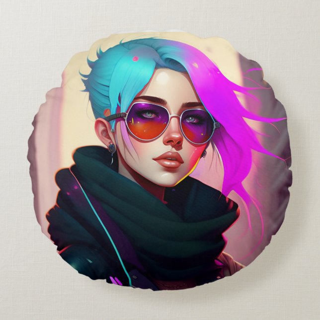 Sewer Emo Punk Lady Rond Kussen (Voorkant)