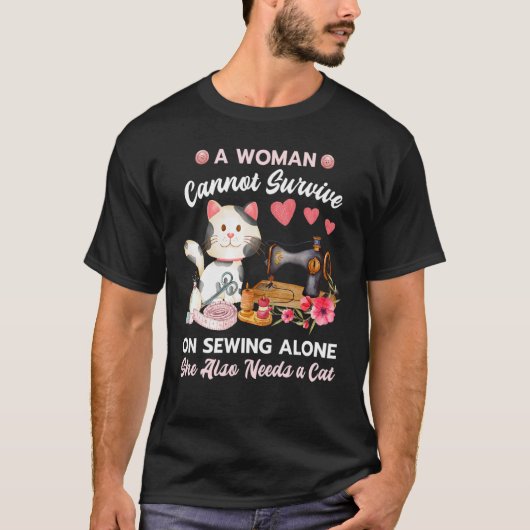 Sewing and Cat T-shirt (Voorkant)