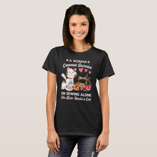 Sewing and Cat T-shirt (Voorkant volledig)