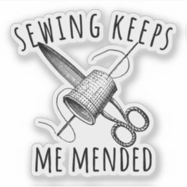 Sewing Keeps Me Mended Vintage Scissors Fun Sticker