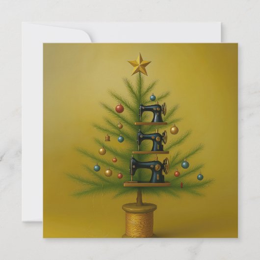 Sewing machine Christmas tree Happy Crafty Xmas Feestdagenkaart (Voorkant)