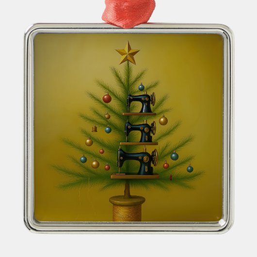 Sewing machine Christmas tree Happy Crafty Xmas Metalen Ornament (Voorkant)