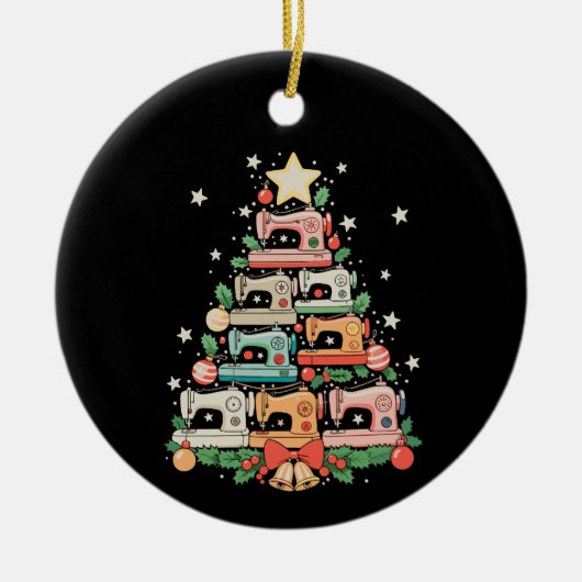 Sewing Machine Christmas Tree Stitch Knit Sew Xmas Keramisch Ornament (Voorkant)