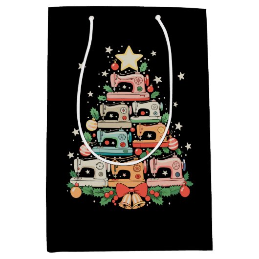 Sewing Machine Christmas Tree Stitch Knit Sew Xmas Medium Cadeauzakje (Voorkant)