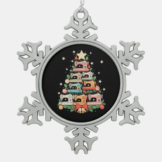 Sewing Machine Christmas Tree Stitch Knit Sew Xmas Tin Sneeuwvlok Ornament (Voorkant)