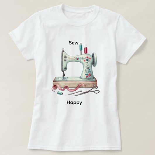 Sewing machine cute craft sew happy t-shirt  (Design voorkant)