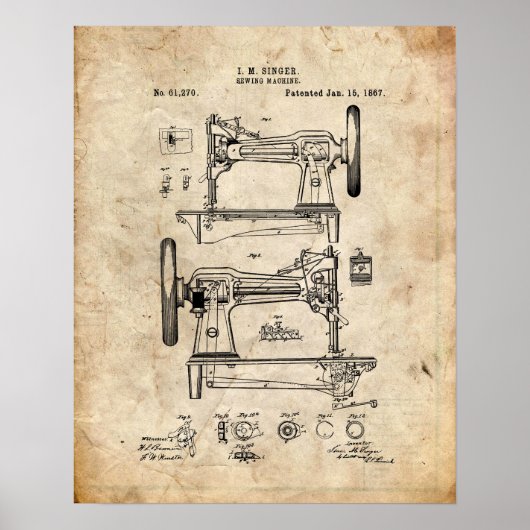 Sewing Machine Patent Poster (Voorkant)