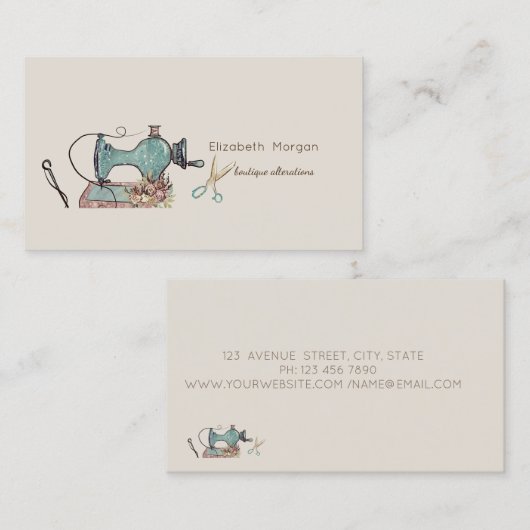 Sewing Machine Scissors Needle Tailor Visitekaartje (Voorkant / Achterkant)