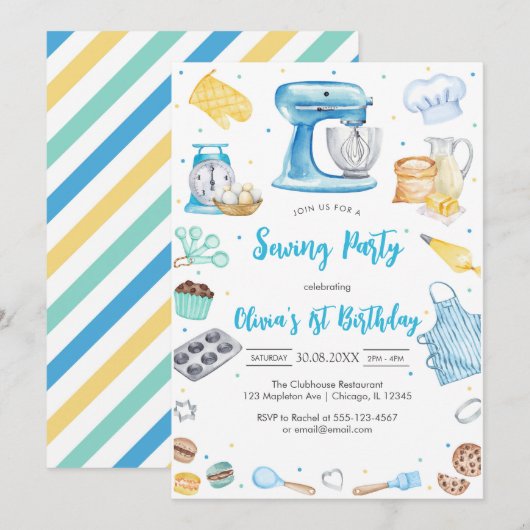 Sewing Party Birthday Invitation Kaart (Voorkant / Achterkant)