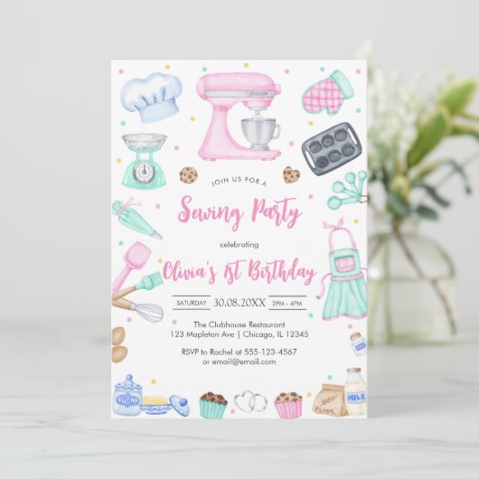 Sewing Party Birthday Invitation Kaart (Staand voorkant)